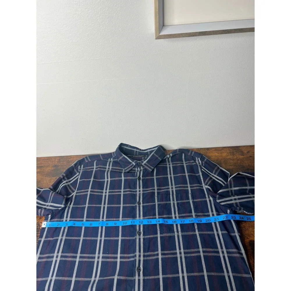 Banana Republic Luxe Camden Fit Flannel Shirt Mens Large Navy Blue Plaid Cotton